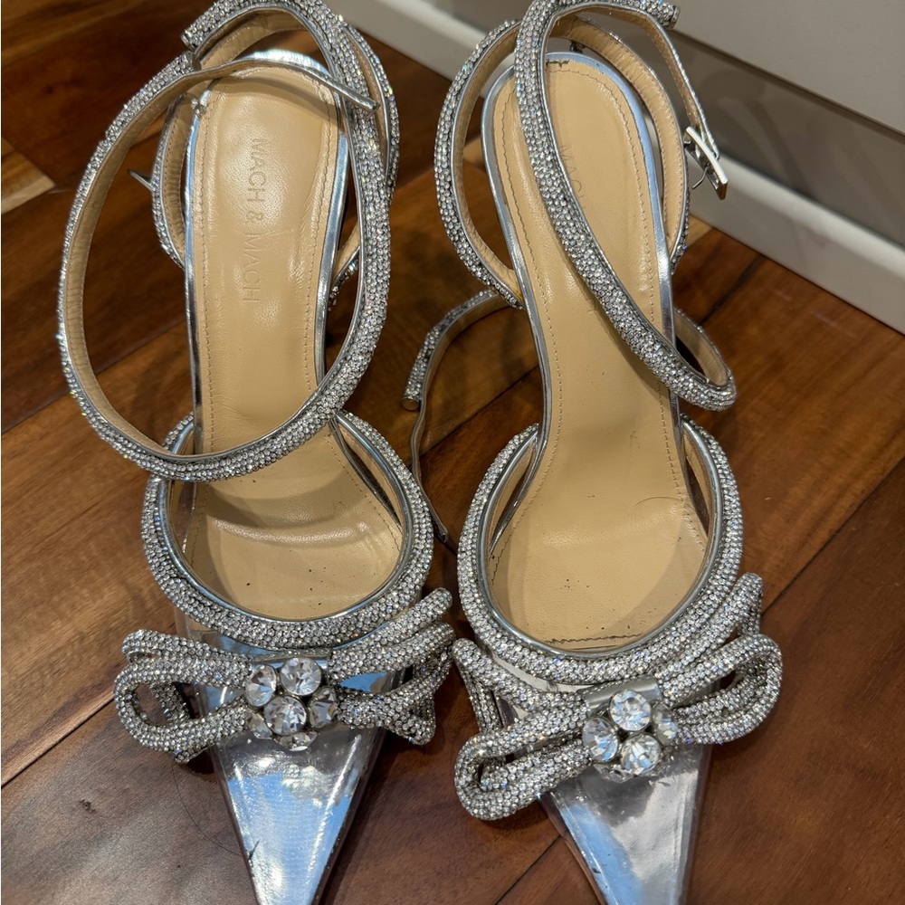 MACH & MACH Silver Crystal Embellished Heels